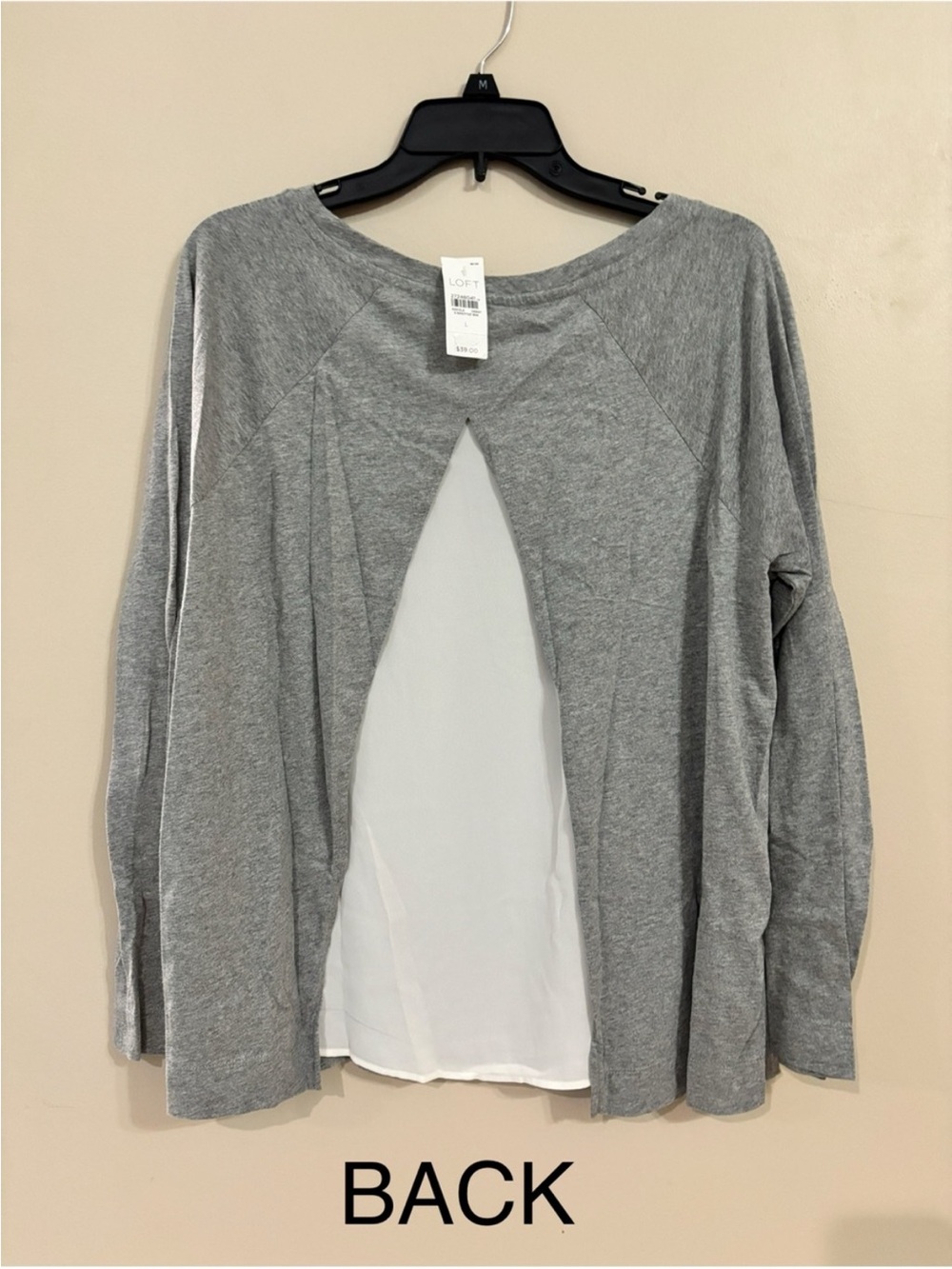 LOFT Gray Long-Sleeve Open-Back Layered Pullover